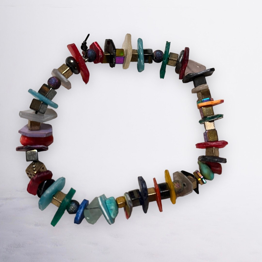Bracelet with multicolored irregular beads and metallic spacers