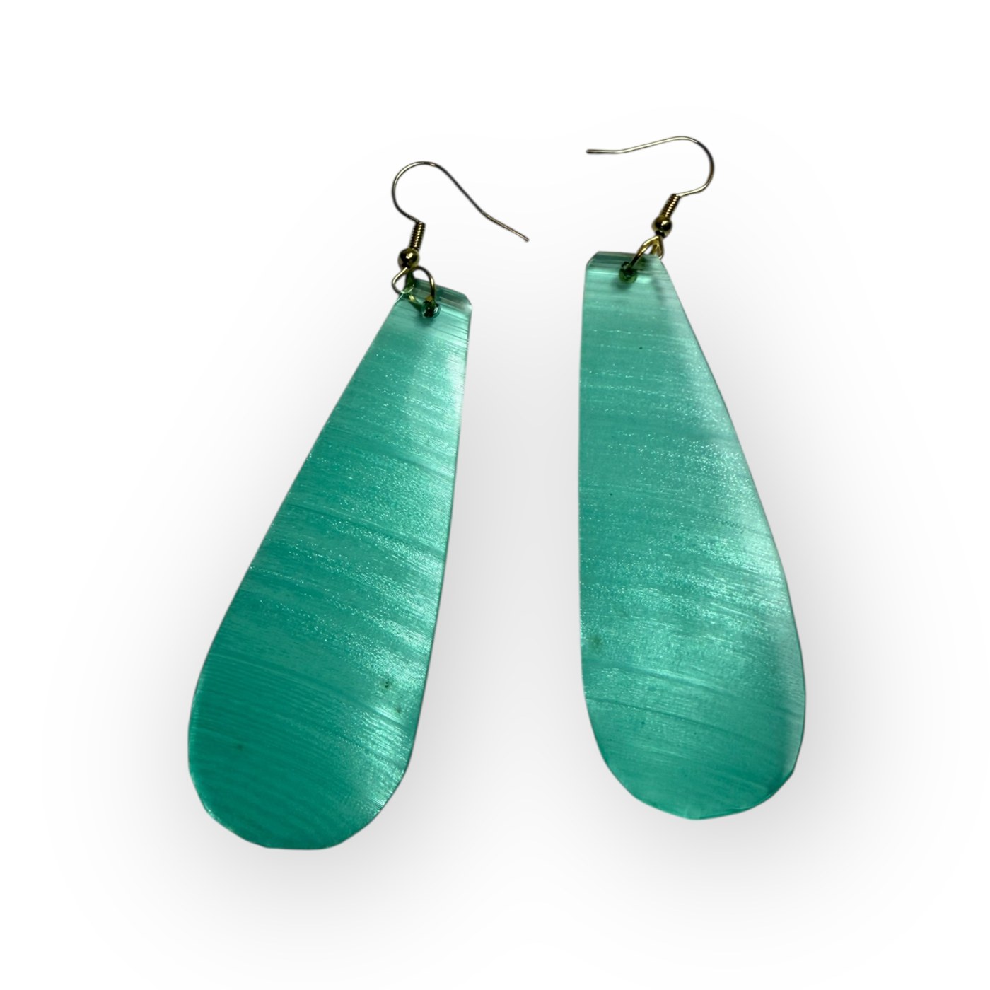 Teal elongated teardrop vinyl earrings